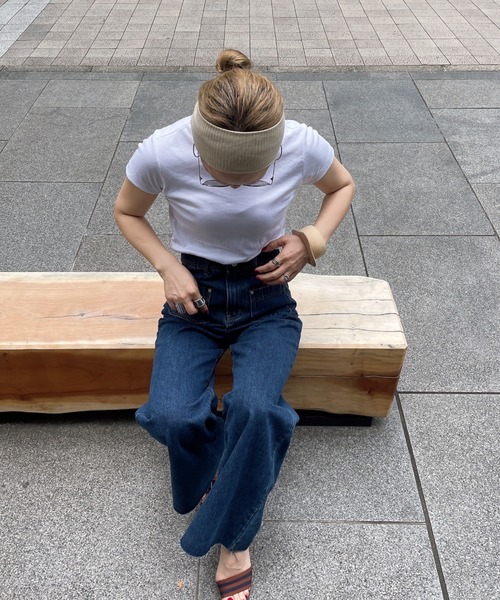 ISOOK（アイスー）の「フロントポケットハイウエストフレアデニム(comochi select) / ジーンズ フレアデニム デザインデニム フレアパンツ ジーパン ハイウエスト ロング インディゴ ライトブルー ブルー 青（デニムパンツ・レディース・ライトブルー/ブルー・S/M）」の12枚目の写真