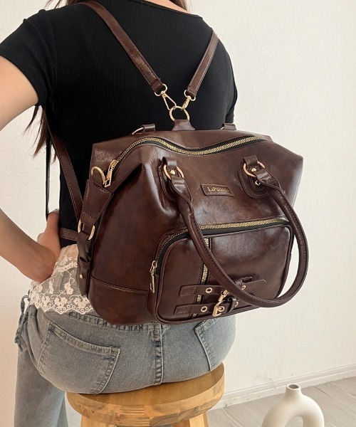 Silly（シリー）の「3Wayレトロレザーバッグ（ハンドバッグ・レディース・ブラウン・FREE）」の4枚目の写真