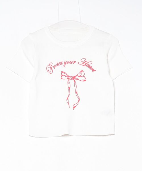 Per sist ence(パーシエンス)の「リボンプリントTシャツ(Tシャツ/カットソー・レディース・グレー/ブラック/ホワイト・ONE SIZE)」の7枚目の写真