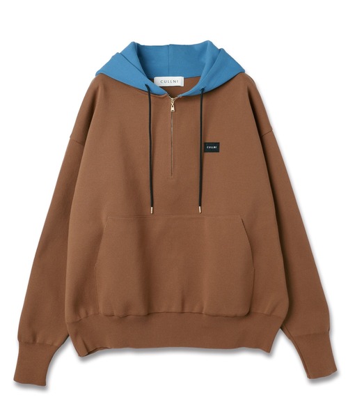 CULLNI（クルニ）の「Embroidery Patch Half Zip Knit Hoodie（パーカー・メンズ・グレー/ブラック/ブラウン/ネイビー・2/1/0）」の6枚目の写真