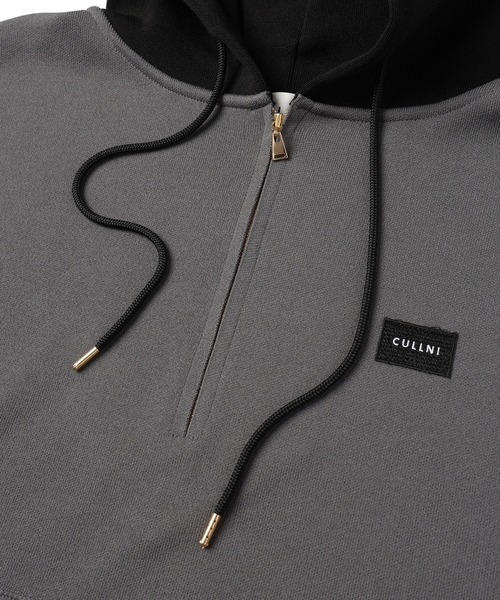 CULINI ハーフジップ ブラックパーカー パーカー ダンボール 3Dオーバーサイズ ナンバリング刺繍 ハーフ