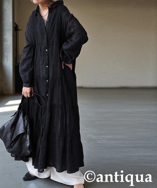 antiqua（アンティカ）の「レース ロングワンピース（シャツワンピース 