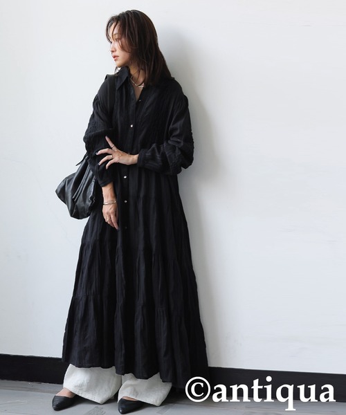 antiqua（アンティカ）の「レース ロングワンピース（シャツワンピース 