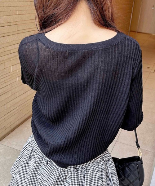 INGNI（イング）の「リボンボタンシアーニットカーディガン（カーディガン/ボレロ・レディース・ブラック/サックスブルー/オフホワイト・M）」の11枚目の写真