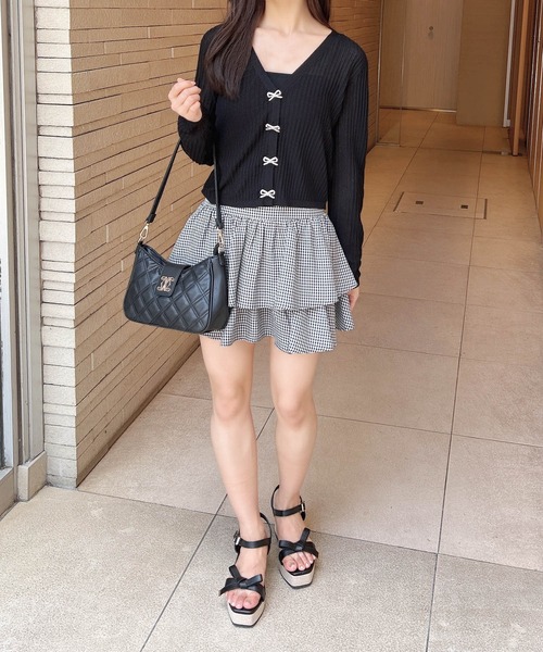 INGNI（イング）の「リボンボタンシアーニットカーディガン（カーディガン/ボレロ・レディース・ブラック/サックスブルー/オフホワイト・M）」の12枚目の写真