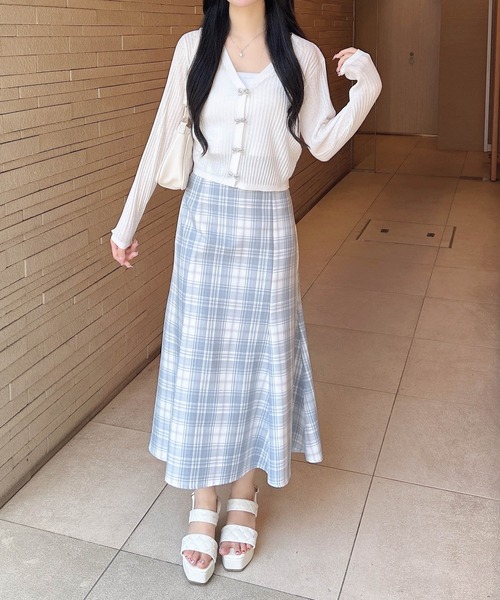 INGNI（イング）の「リボンボタンシアーニットカーディガン（カーディガン/ボレロ・レディース・ブラック/サックスブルー/オフホワイト・M）」の7枚目の写真