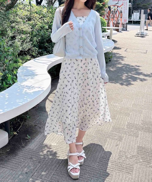 INGNI（イング）の「リボンボタンシアーニットカーディガン（カーディガン/ボレロ・レディース・ブラック/サックスブルー/オフホワイト・M）」の17枚目の写真