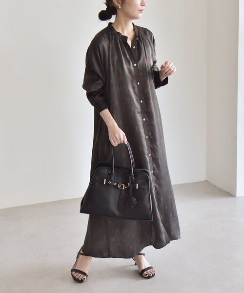 quaranciel:〈手洗い可能〉モノグラム ドット ロング シャツ