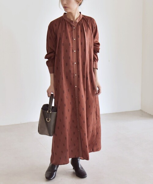 美品　パドカレ　ロングシャツ　ワンピース　グレー quaranciel:〈洗濯機可能〉シャンブレー パフ ロング シャツ