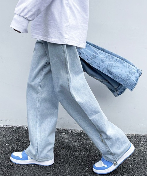 ARCADE(アーケード)の「ワイド デニムパンツ ロールアップ ビンテージウォッシュ ジーパン -ARCADE Limited Line-(デニムパンツ・メンズ・サックスブルー/ライトブルー/グレー・M/L/XL/2XL)」の8枚目の写真