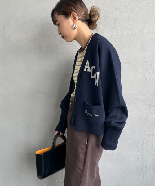 AMERICANA（アメリカーナ）の「[Americana/アメリカーナ] 別注 フロントロゴ ショート丈 Vネックカーディガン（カーディガン/ボレロ・レディース・ネイビー/ブラウン・ONE SIZE）」の6枚目の写真