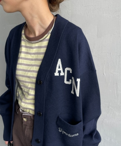 AMERICANA（アメリカーナ）の「[Americana/アメリカーナ] 別注 フロントロゴ ショート丈 Vネックカーディガン（カーディガン/ボレロ・レディース・ネイビー/ブラウン・ONE SIZE）」の11枚目の写真