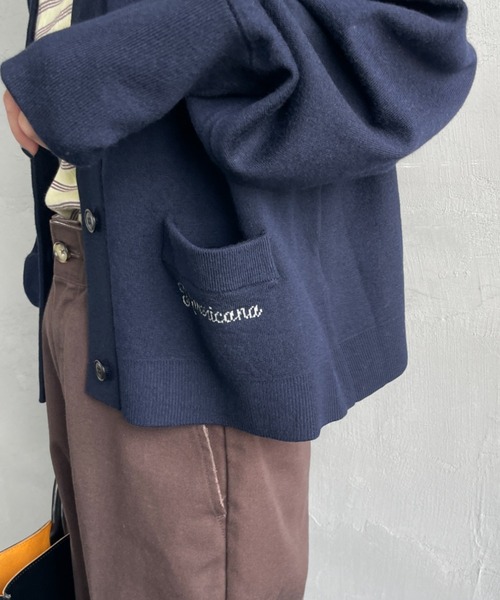 AMERICANA（アメリカーナ）の「[Americana/アメリカーナ] 別注 フロントロゴ ショート丈 Vネックカーディガン（カーディガン/ボレロ・レディース・ネイビー/ブラウン・ONE SIZE）」の12枚目の写真