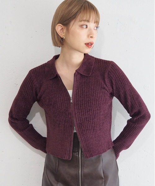 tiptop（ティップトップ）の「ベロア調ダブルジップカーディガン（カーディガン/ボレロ・レディース・チャコールグレー/アイボリー/ネイビー/ボルドー・FREE）」の4枚目の写真