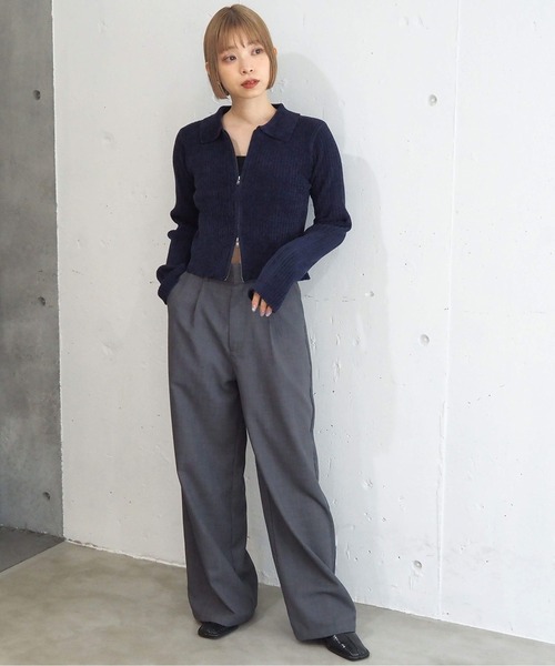 tiptop（ティップトップ）の「ベロア調ダブルジップカーディガン（カーディガン/ボレロ・レディース・チャコールグレー/アイボリー/ネイビー/ボルドー・FREE）」の8枚目の写真