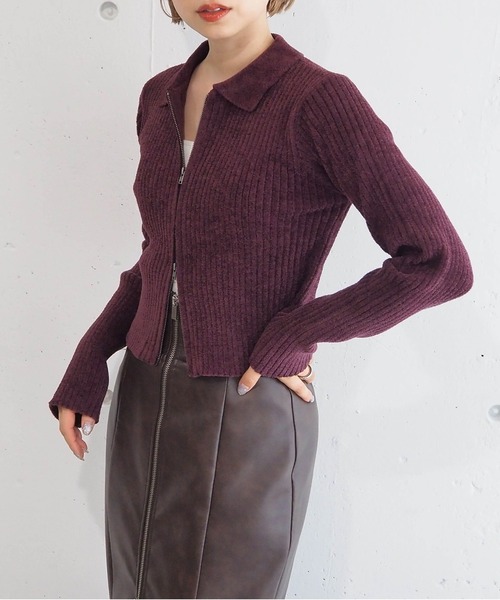 tiptop（ティップトップ）の「ベロア調ダブルジップカーディガン（カーディガン/ボレロ・レディース・チャコールグレー/アイボリー/ネイビー/ボルドー・FREE）」の16枚目の写真