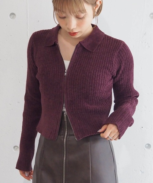 tiptop（ティップトップ）の「ベロア調ダブルジップカーディガン（カーディガン/ボレロ・レディース・チャコールグレー/アイボリー/ネイビー/ボルドー・FREE）」の17枚目の写真