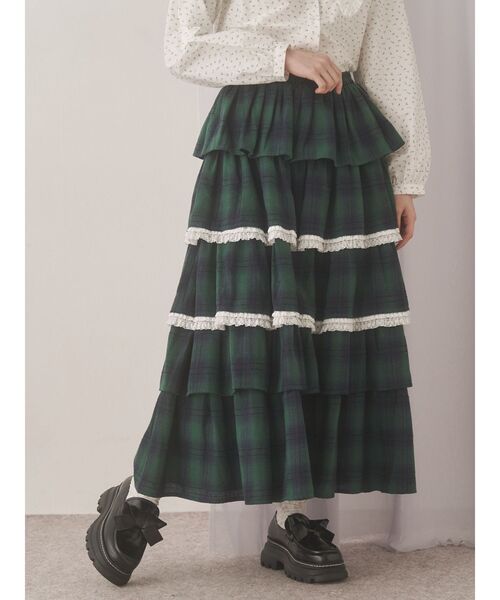 merry jenny（メリージェニー）の「ティアードティアードチェックスカート（スカート・レディース・ブラック/グリーン/レッド・FREE）」の3枚目の写真