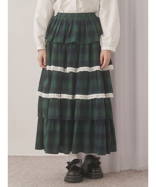 merry jenny（メリージェニー）の「ティアードティアードチェックスカート（スカート・レディース・ブラック/グリーン/レッド・FREE）」の7枚目の写真