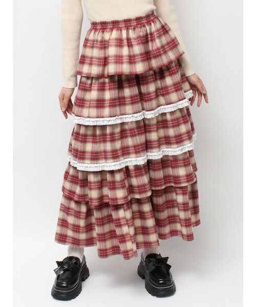 merry jenny（メリージェニー）の「ティアードティアードチェックスカート（スカート・レディース・ブラック/グリーン/レッド・FREE）」の5枚目の写真
