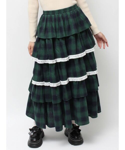 merry jenny（メリージェニー）の「ティアードティアードチェックスカート（スカート・レディース・ブラック/グリーン/レッド・FREE）」の4枚目の写真