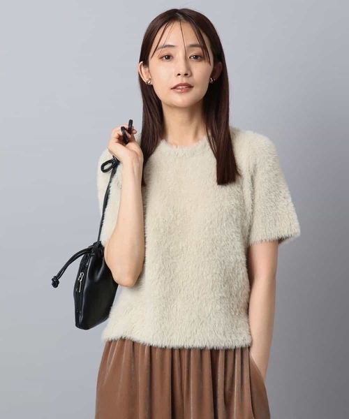 MK MICHEL KLEIN(エムケーミッシェルクラン)の「半袖シャギーニット/洗える(ニット/セーター・レディース・ブルー/ベージュ/ミント・38)」の2枚目の写真