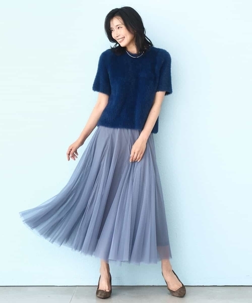 MK MICHEL KLEIN(エムケーミッシェルクラン)の「半袖シャギーニット/洗える(ニット/セーター・レディース・ブルー/ベージュ/ミント・38)」の5枚目の写真