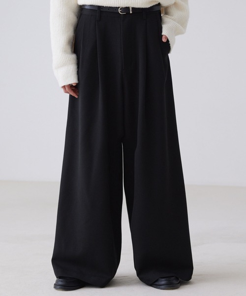 LUENNA】TR 2-Tuck Wide Straight Slacks / TRツータックワイド