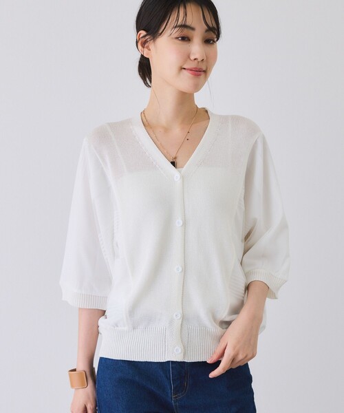 Jayro（ジャイロ）の「袖異素材ドルマンスリーブカーディガン（カーディガン/ボレロ・レディース・ホワイト系その他/ブラック・FREE）」の6枚目の写真