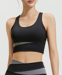 Lace Ladies(レースレディース)のバイカラー Uネック カップ付き フィットネス ハーフトップ(スポーツブラ)