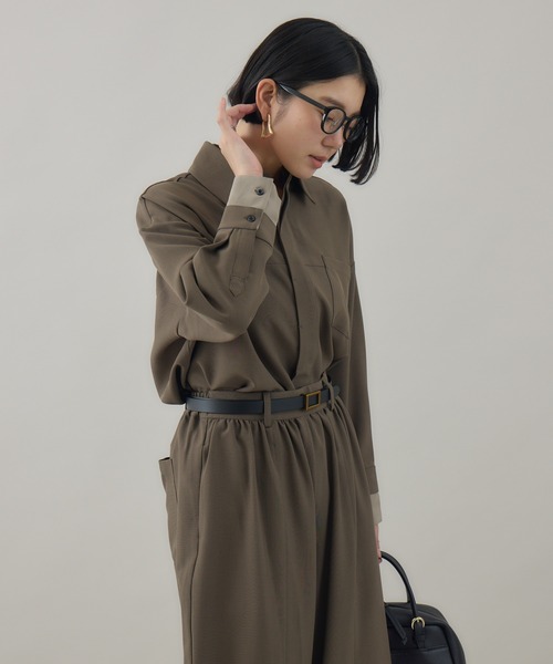 Paradise Picnic(パラダイスピクニック)の「Dignite Collier ダブルカフスシャツ(シャツ/ブラウス・レディース・ブラウン/チャコールグレー・FREE)」の9枚目の写真