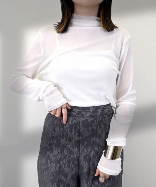 STYLEBLOCK(スタイルブロック)の「パワーメッシュボトルネックロンT(Tシャツ/カットソー・レディース・ダークグレー/マスタード/オフホワイト/パープル/ブラウン/ブラック・M)」の1枚目の写真