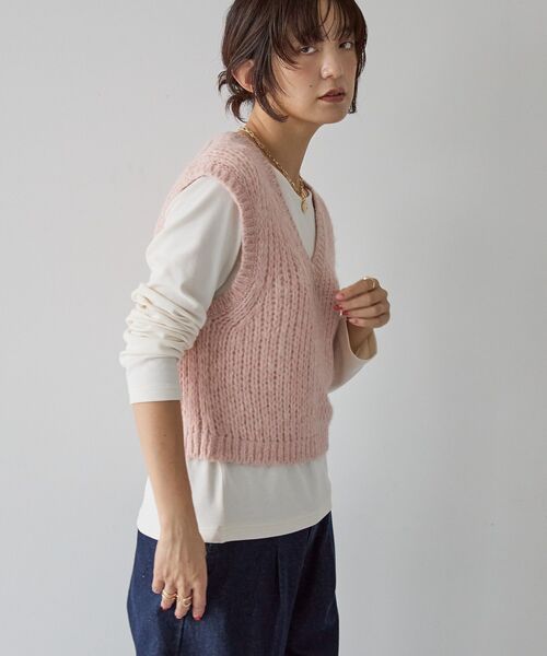 AMERICAN HOLIC（アメリカンホリック）の「【選べる丈】甘編みニットベスト（ベスト・レディース・チャコールグレー/グレイッシュベージュ/サーモンピンク・M/L）」の20枚目の写真