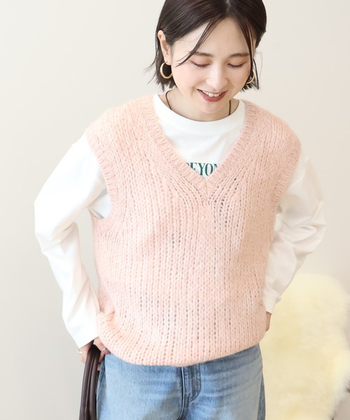 【美品】高級アンゴラ　ダブルヘリンボーン千鳥格子柄デザイン　オールボタンベスト 千鳥柄ニットベスト（ベスト）｜fifth calin（フィフスカラン