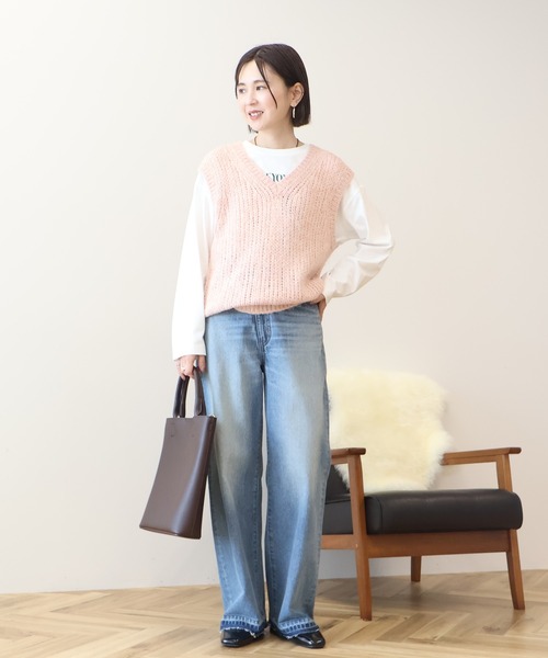 AMERICAN HOLIC（アメリカンホリック）の「【選べる丈】甘編みニットベスト（ベスト・レディース・チャコールグレー/グレイッシュベージュ/サーモンピンク・M/L）」の11枚目の写真