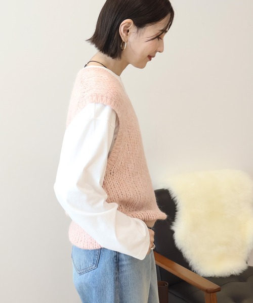 AMERICAN HOLIC（アメリカンホリック）の「【選べる丈】甘編みニットベスト（ベスト・レディース・チャコールグレー/グレイッシュベージュ/サーモンピンク・M/L）」の8枚目の写真