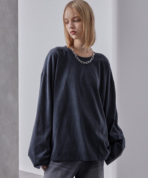 Loose/ルース（ルース）の「スプレー加工 ヴィンテージ ルーズロンT（Tシャツ/カットソー・メンズ・ワインレッド/ホワイト/ブラック/ネイビー系・S/L/M）」の3枚目の写真