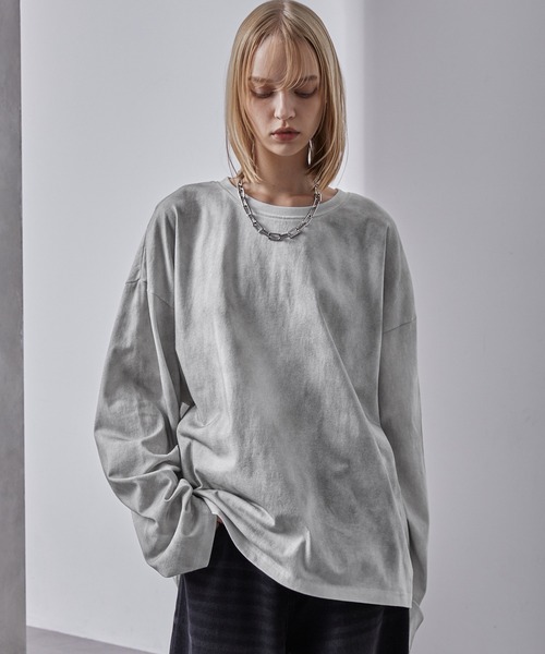 Loose/ルース（ルース）の「スプレー加工 ヴィンテージ ルーズロンT（Tシャツ/カットソー・メンズ・ワインレッド/ホワイト/ブラック/ネイビー系・S/L/M）」の2枚目の写真