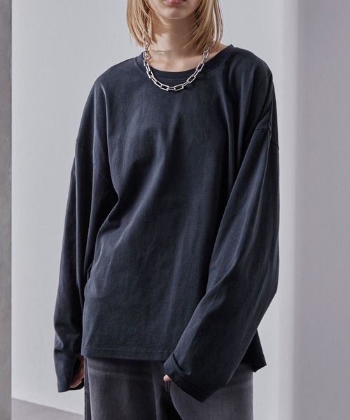 Loose/ルース（ルース）の「スプレー加工 ヴィンテージ ルーズロンT（Tシャツ/カットソー・メンズ・ワインレッド/ホワイト/ブラック/ネイビー系・S/L/M）」の6枚目の写真