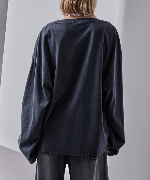 Loose/ルース（ルース）の「スプレー加工 ヴィンテージ ルーズロンT（Tシャツ/カットソー・メンズ・ワインレッド/ホワイト/ブラック/ネイビー系・S/L/M）」の9枚目の写真