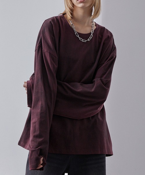 Loose/ルース（ルース）の「スプレー加工 ヴィンテージ ルーズロンT（Tシャツ/カットソー・メンズ・ワインレッド/ホワイト/ブラック/ネイビー系・S/L/M）」の15枚目の写真