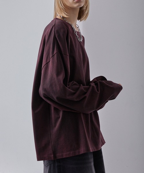 Loose/ルース（ルース）の「スプレー加工 ヴィンテージ ルーズロンT（Tシャツ/カットソー・メンズ・ワインレッド/ホワイト/ブラック/ネイビー系・S/L/M）」の16枚目の写真