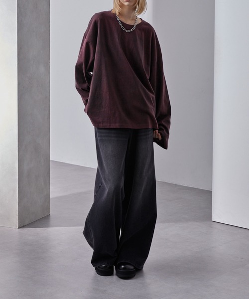 Loose/ルース（ルース）の「スプレー加工 ヴィンテージ ルーズロンT（Tシャツ/カットソー・メンズ・ワインレッド/ホワイト/ブラック/ネイビー系・S/L/M）」の19枚目の写真