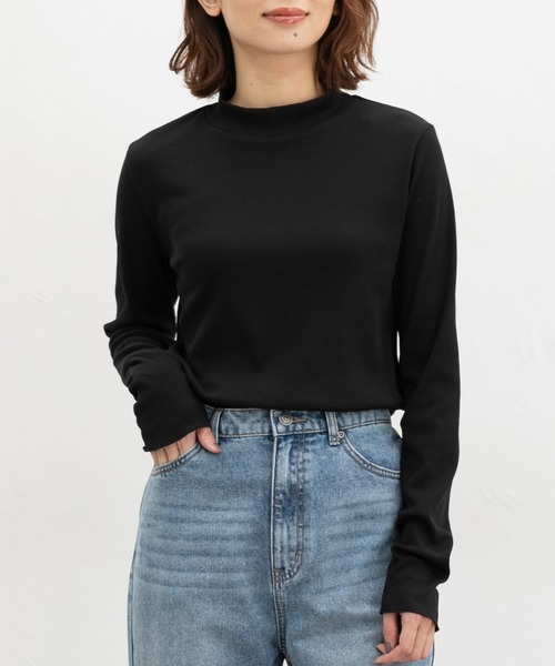 Honeys(ハニーズ)の「袖シャーリングハイネック(Tシャツ/カットソー・レディース・イエロー/ブラック/グレイッシュベージュ/ブルー/オフホワイト・M/L/S/LL)」の1枚目の写真