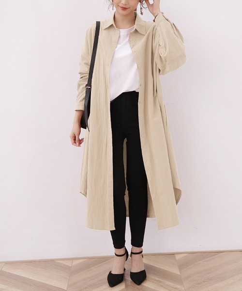 ONEP STAR（ワンピスター）の「ロングシャツワンピース（シャツワンピース・レディース・ベージュ/オレンジ/カーキ/ブラック/ブルー/ブラウン/ライトグリーン/ピンク/ホワイト・FREE）」の5枚目の写真