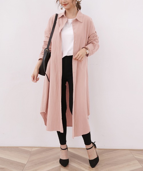 ONEP STAR（ワンピスター）の「ロングシャツワンピース（シャツワンピース・レディース・ベージュ/オレンジ/カーキ/ブラック/ブルー/ブラウン/ライトグリーン/ピンク/ホワイト・FREE）」の8枚目の写真