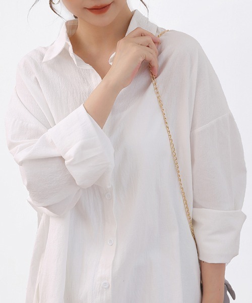 ONEP STAR（ワンピスター）の「ロングシャツワンピース（シャツワンピース・レディース・ベージュ/オレンジ/カーキ/ブラック/ブルー/ブラウン/ライトグリーン/ピンク/ホワイト・FREE）」の11枚目の写真