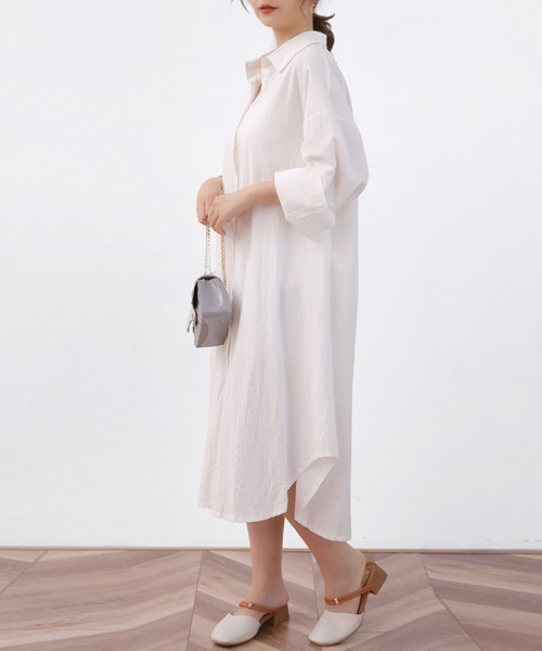 ONEP STAR（ワンピスター）の「ロングシャツワンピース（シャツワンピース・レディース・ベージュ/オレンジ/カーキ/ブラック/ブルー/ブラウン/ライトグリーン/ピンク/ホワイト・FREE）」の13枚目の写真