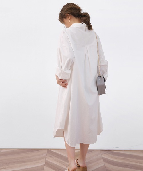 ONEP STAR（ワンピスター）の「ロングシャツワンピース（シャツワンピース・レディース・ベージュ/オレンジ/カーキ/ブラック/ブルー/ブラウン/ライトグリーン/ピンク/ホワイト・FREE）」の14枚目の写真