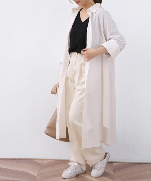 ONEP STAR（ワンピスター）の「ロングシャツワンピース（シャツワンピース・レディース・ベージュ/オレンジ/カーキ/ブラック/ブルー/ブラウン/ライトグリーン/ピンク/ホワイト・FREE）」の15枚目の写真